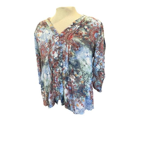 A.N.A. BLOUSE TOP 3/4 SLEEVE MANDALA DESIGN WOMENS PLUS SIZE XXL - Picture 1 of 8